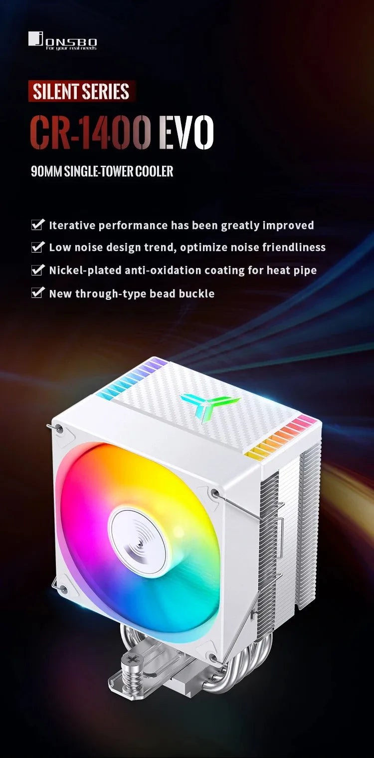 JONSBO-PWM Ventilador CPU, 4 Heat Pipe, CPU Cooler, Refrigerador de ar para Intel LGA1700, 1200, 115X, AMD, AM4, AM5,CR-1400 EVO