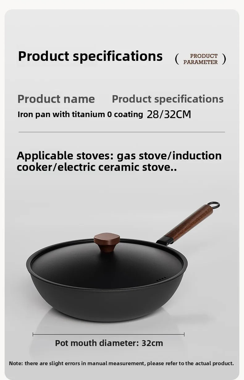 Iron pot without coating, flat bottomed pot already cooked, household induction cooker, gas stove, universal non stick pot