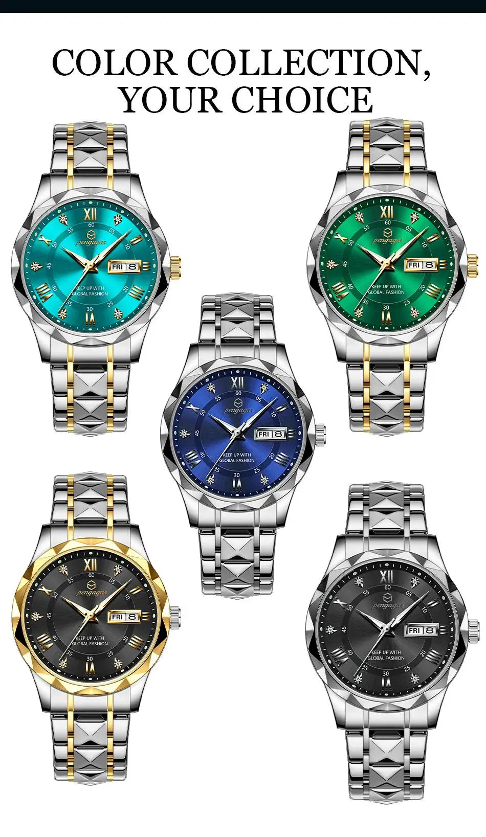 PENGAGAR Luxury Square Sport Man Wristwatch Waterproof Luminous Chronograph Quartz Men's Watches Stainless Steel Men Watch Reloj