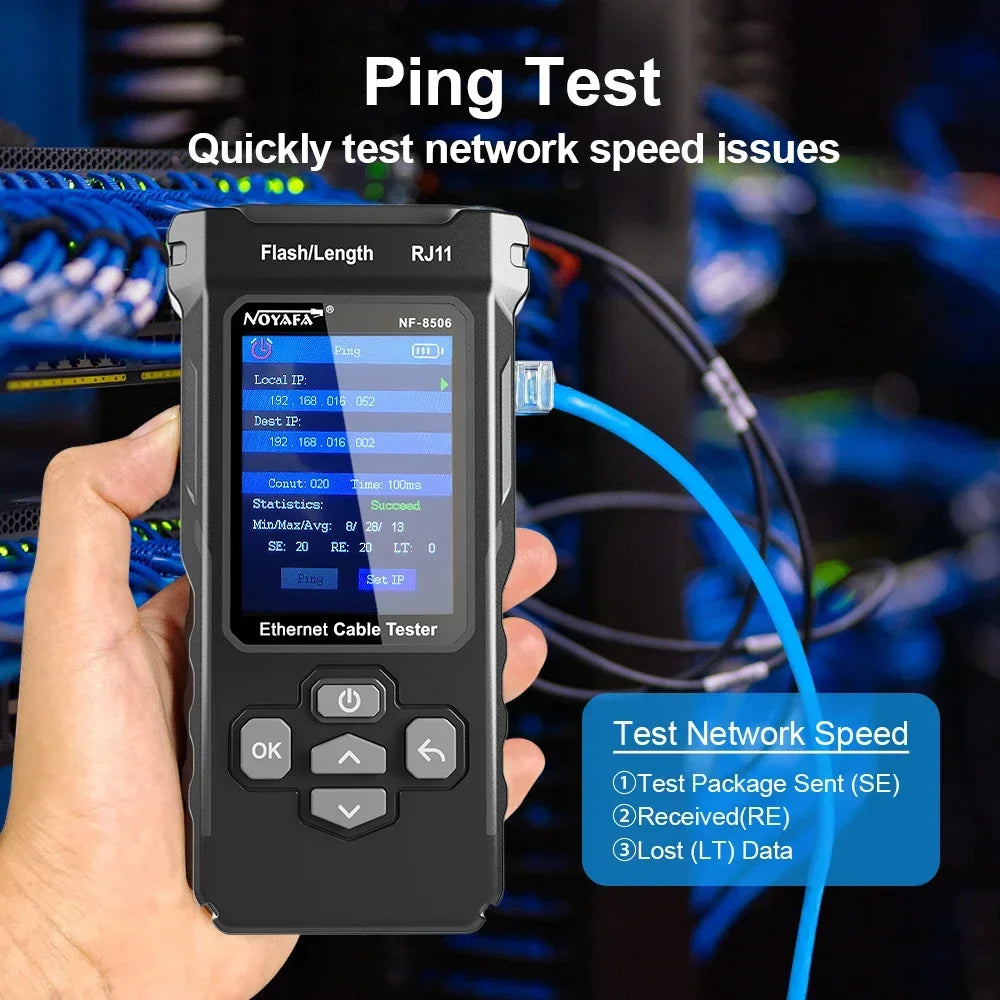NOYAFA NF-8506 Network Cable Tester Multifunction Cable Tracker Support PING test/IP scan/Poe Measure Length Wiremap Tester