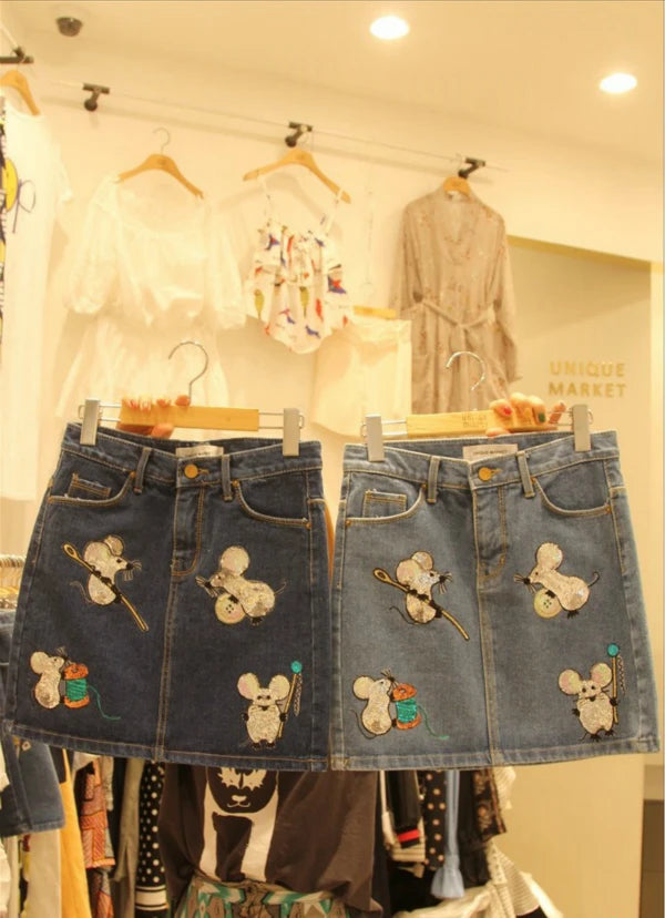 Set of 6 Cute mouse sequins patches vintage embroidered applique T-shirt coat patch sewing garment accessories Diy decoration