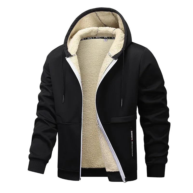 Winter Lambswool Zipper Hoodies Thicken Warm Jacket Men Long Sleeve Sweatshirts Casual Sports Fleece Coats Hooded Man Jackets