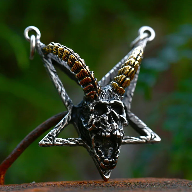 BEIER New Stainless steel  Pentagram Pan God Skull Goat Head Pendant Necklace Occult Metal Vintage for Man BP8-342