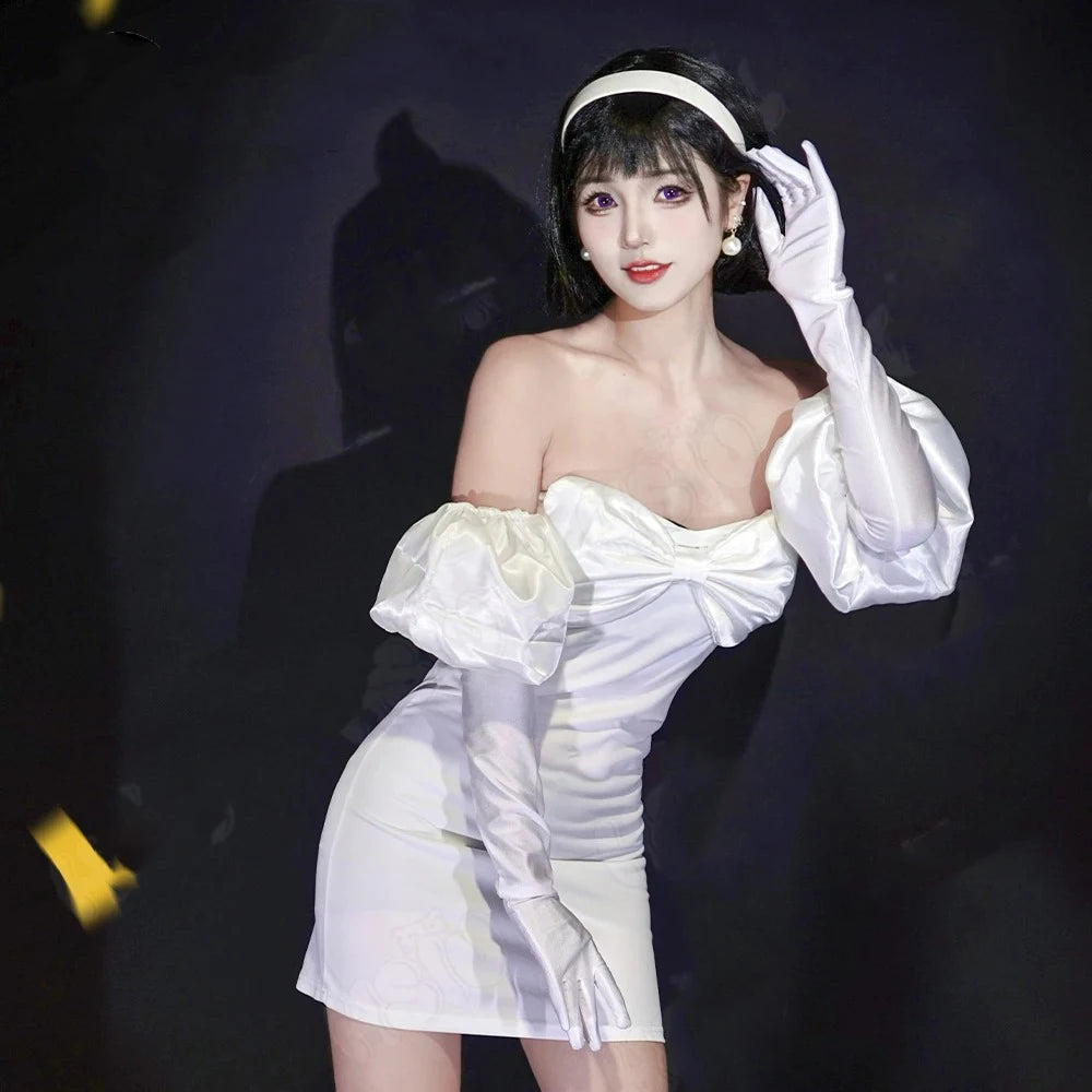 Clothing Anime  stage Cosplay Costume Sexy White Dress Women Full