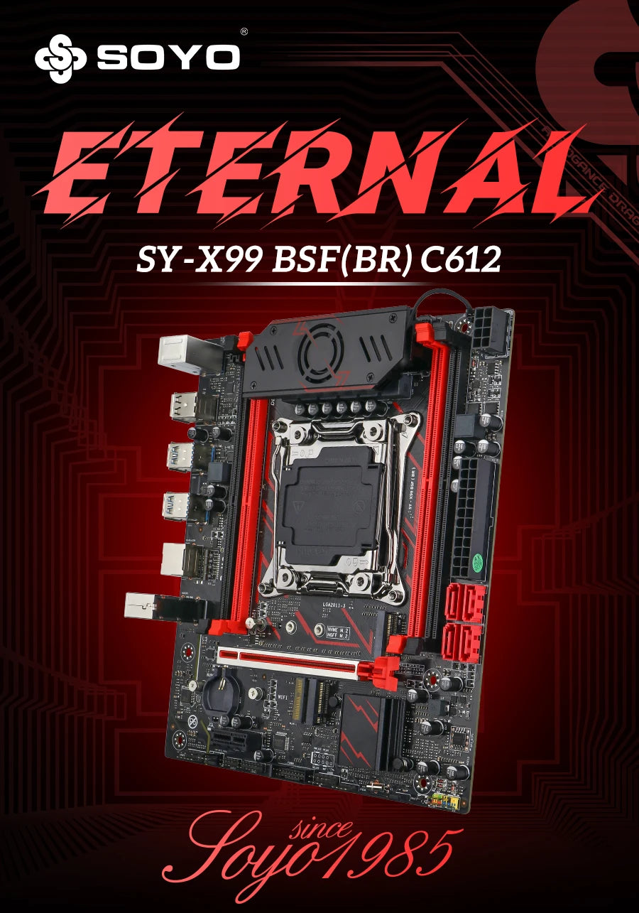 SOYO X99 C612chip Gaming Motherboard Set with Intel Xeon E5 2680 V4 CPU& DDR4 ECC8G*2 2133MHz RAM M.2 NVME for Desktop PC
