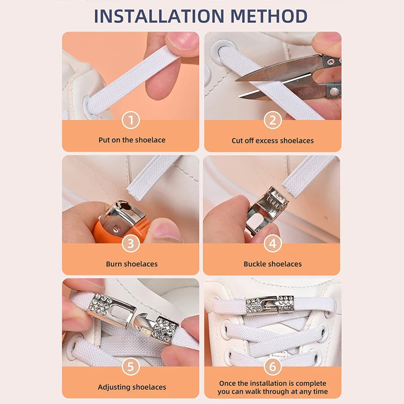 No Tie Shoe Laces Diamond Buckle Elastic Laces Shoelaces Sneaker Kids Adult Shoelace Suitable For Sports Casual Shoes Boots