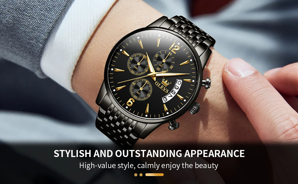 OLEVS Men's Watch Waterproof Luminous Wrist Watch Quartz Stainless Steel Watch for Men Pilot Top Brand Male Watches