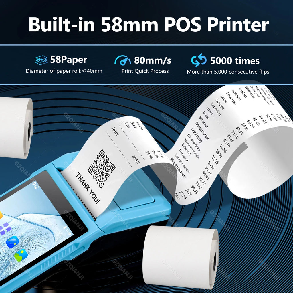 4G 3G Android 12/8.1 PDA POS System & 58mm Thermal Printer Bluetooth WiFi Handheld POS Terminal 5.5'' Touch Screen Loyverse app