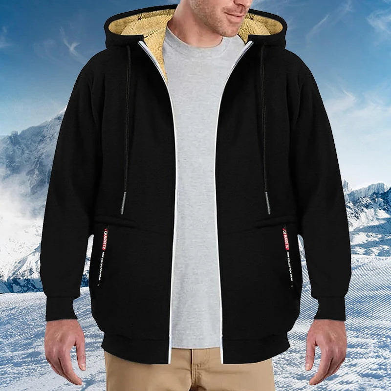 Men's Heavyweight Sherpa Fleece Lined Jackets Coats Windproof Zip Up Hoodie Winter Warm Hooded Sweatshirt Outerwear Outfits Tops