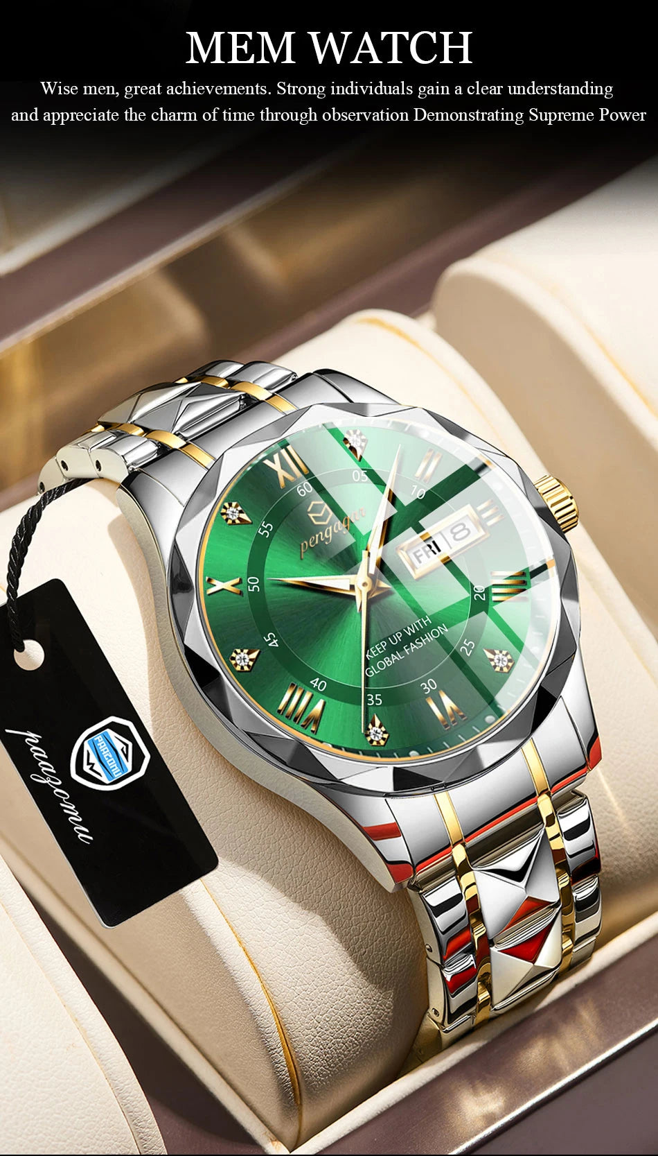 PENGAGAR Luxury Square Sport Man Wristwatch Waterproof Luminous Chronograph Quartz Men's Watches Stainless Steel Men Watch Reloj