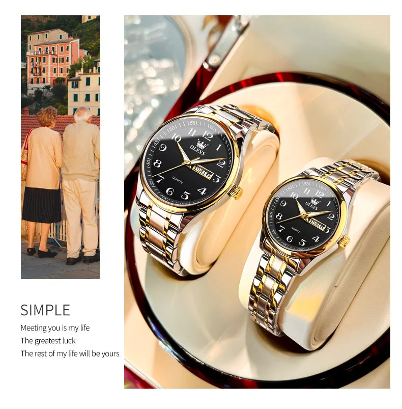 OLEVS 5567 Couple Watches Waterproof Luminous Wristwatch for Lover Date Men‘s and Women's Wristwatch Simple Fashion