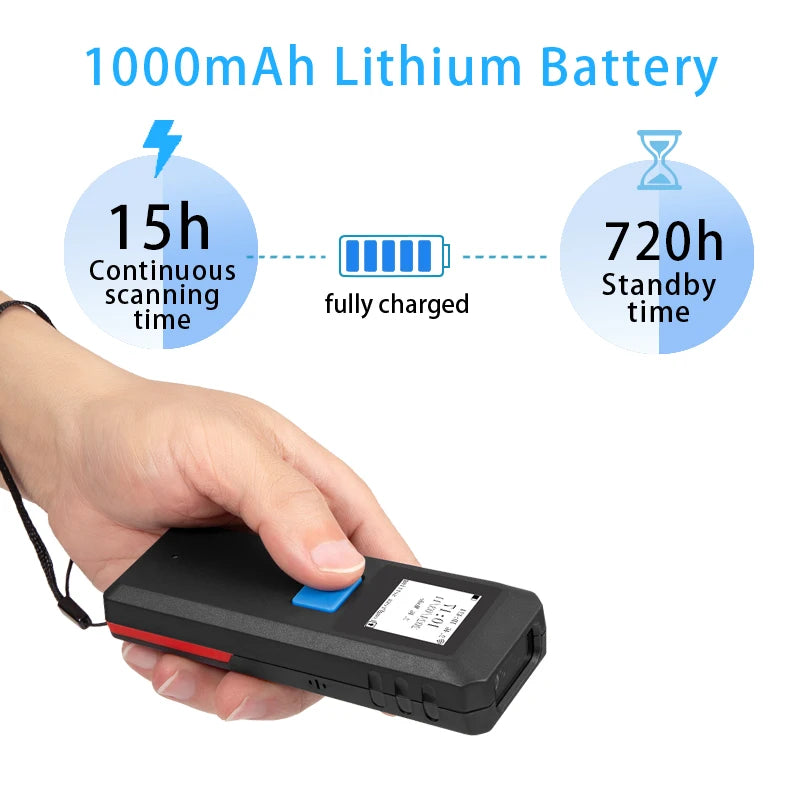 Mini Bluetooth Portable 1D 2D Barcode Scanner with Display Can Store data Easy to Operate connect  Mobile Phone or Laptop
