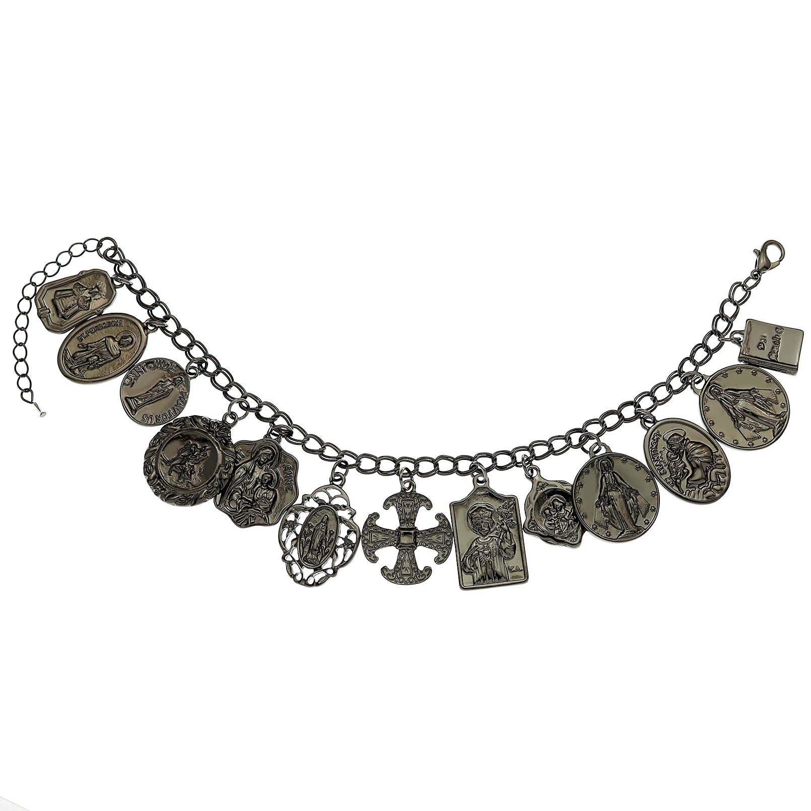 Vintage Bracelet Catholic Religious Medals Saints PRAY for Cross Pendant Link Chain Women Man Charms Bangle Jewelry Gifts