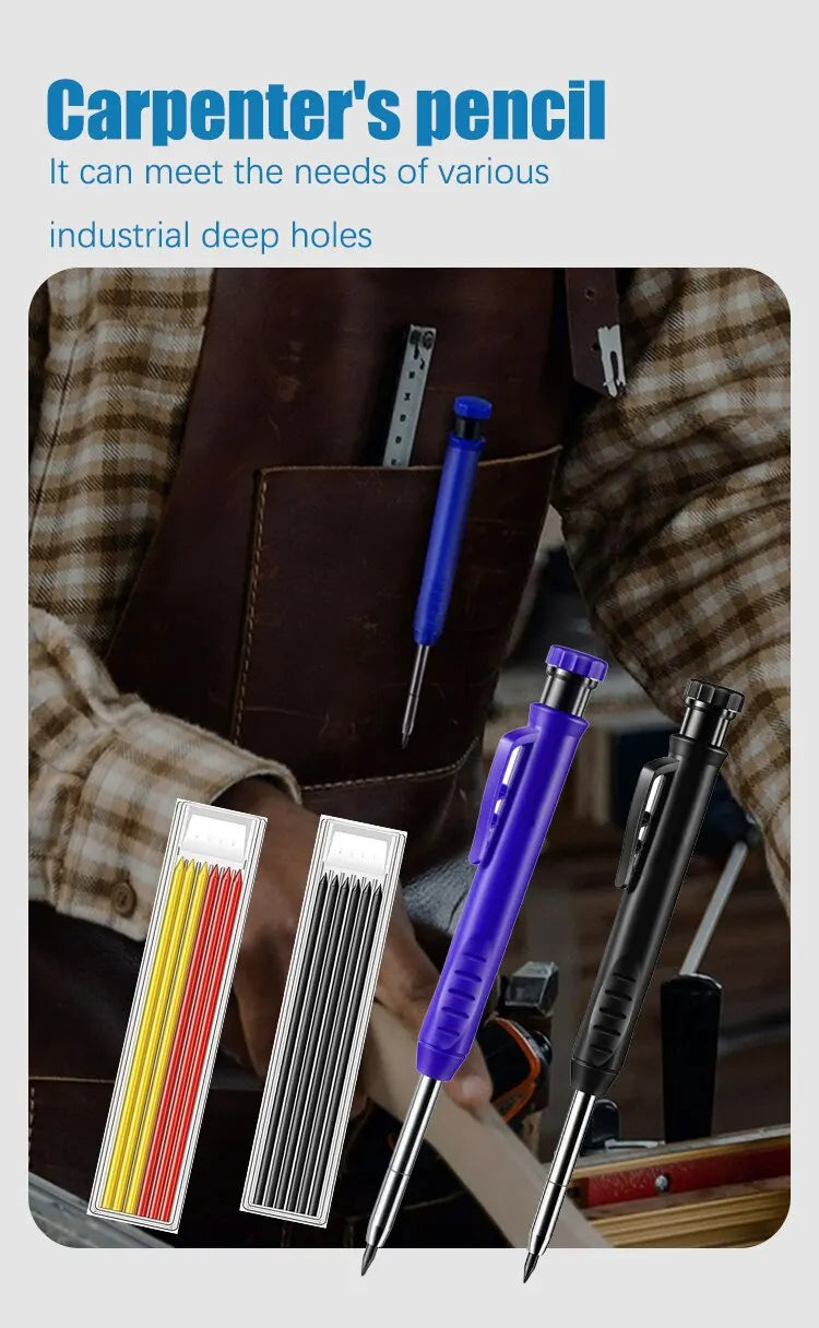 Solid Carpenter Pencil Set Woodworking Tools Mechanical Pencil 5 Colors Refill Construction Job Tools Carpentry Marking Scriber