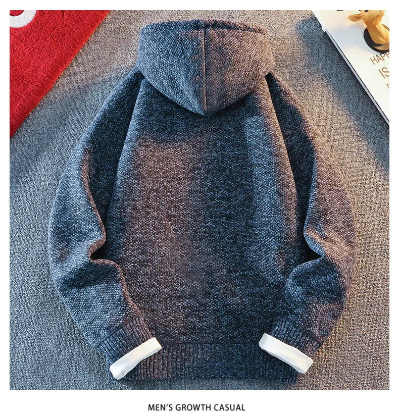 Classic Men's Knitted Sweater Cardigan Hooded Jackets Casual Streetwear Full Zip Cardigans Jackets Coat