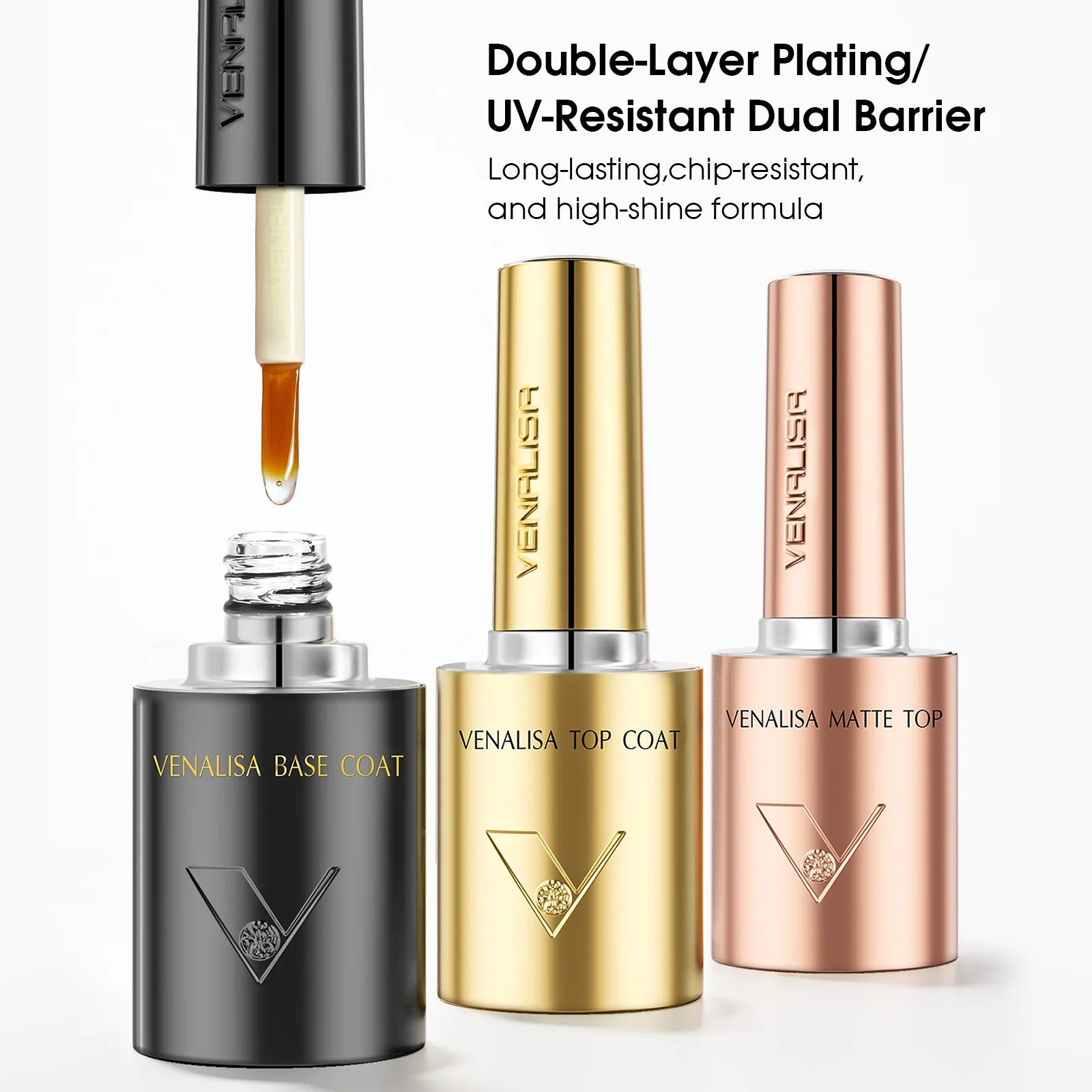 Venalisa Long Wear Top Coat Tempered Top Coat Peel Off Base Coat Color Nail Gel Polish Beautiful Semi Permanent Nail Gel Enamel