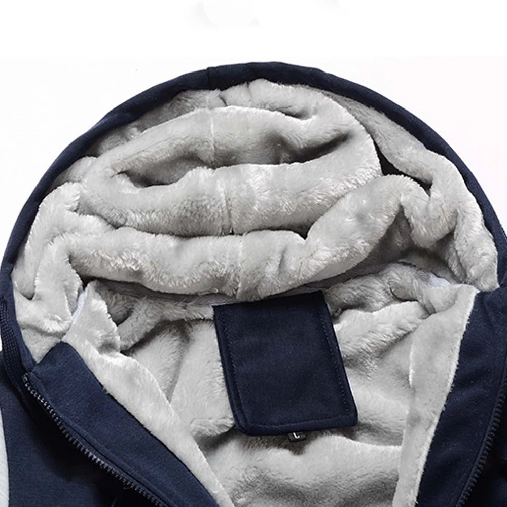Winter Jacket Men Warm Coat Thick Fleece Male Zipper Hooded Jackets Casual Hooded Sportswear Outerwear Long Sleeves Sports Hoody