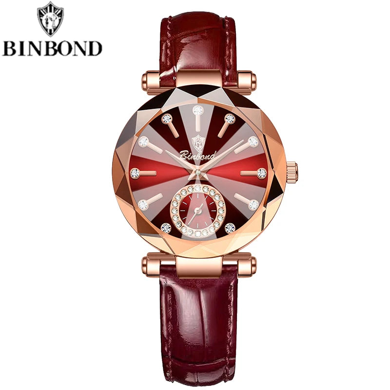 BINBOND Fashion Elegant Women Quartz Watches Original Heart Of The Ocean Design Waterproof Luminous Diamond Lady Casual Watches