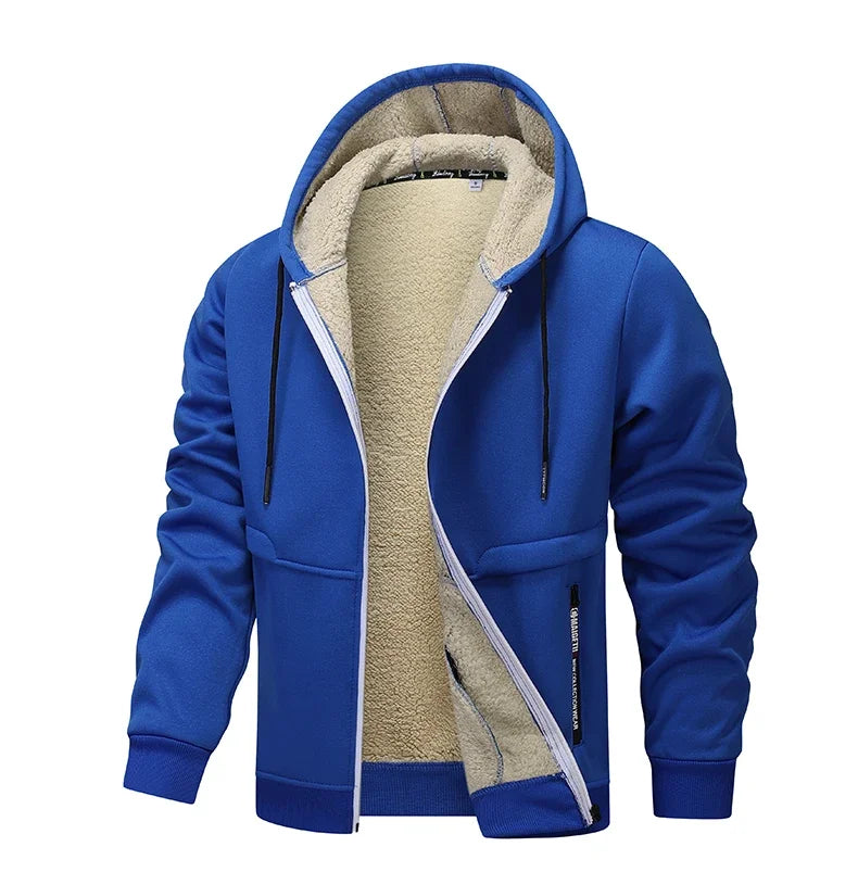 Winter Lambswool Zipper Hoodies Thicken Warm Jacket Men Long Sleeve Sweatshirts Casual Sports Fleece Coats Hooded Man Jackets