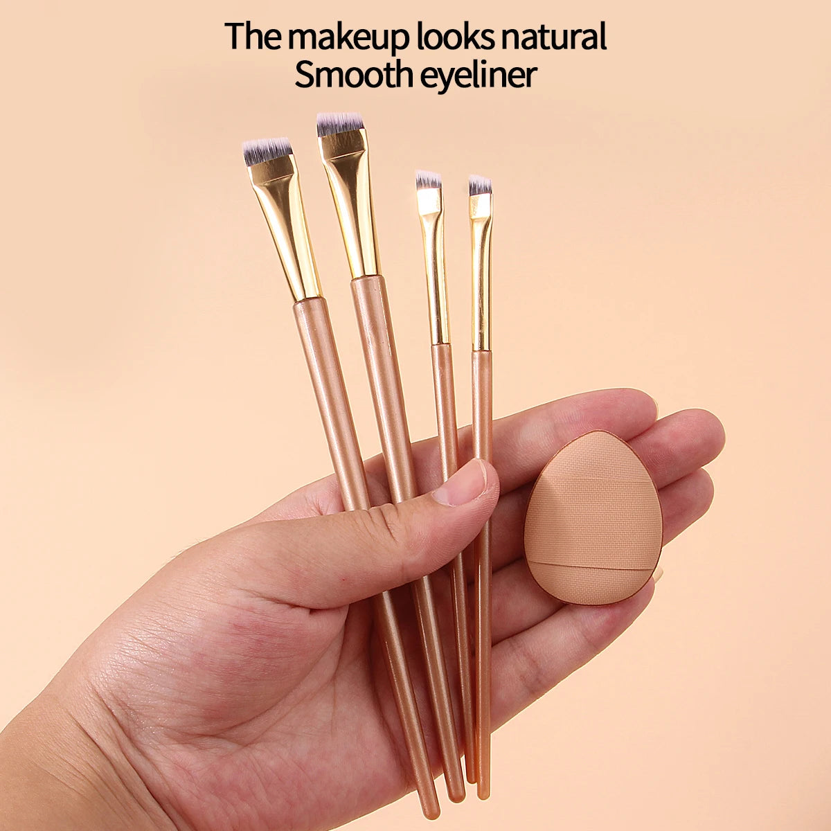 Makeup brush set: ultra-fine eyeliner brush + slanting eyebrow brush + under-eyelid to under-eye brush with mini powder puff