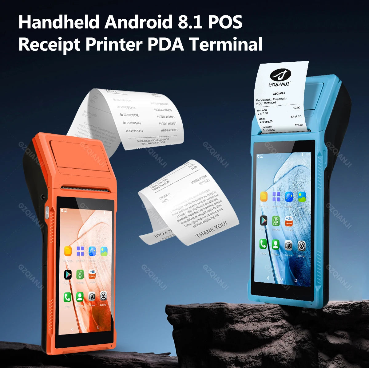 4G 3G Android 12/8.1 PDA POS System & 58mm Thermal Printer Bluetooth WiFi Handheld POS Terminal 5.5'' Touch Screen Loyverse app