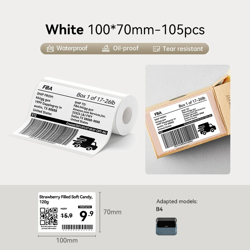 Large Size Labels for Niimbot B4 Label Printer Barcode Price Tag Retail Self-adhesive Stickers for Small Bussiness