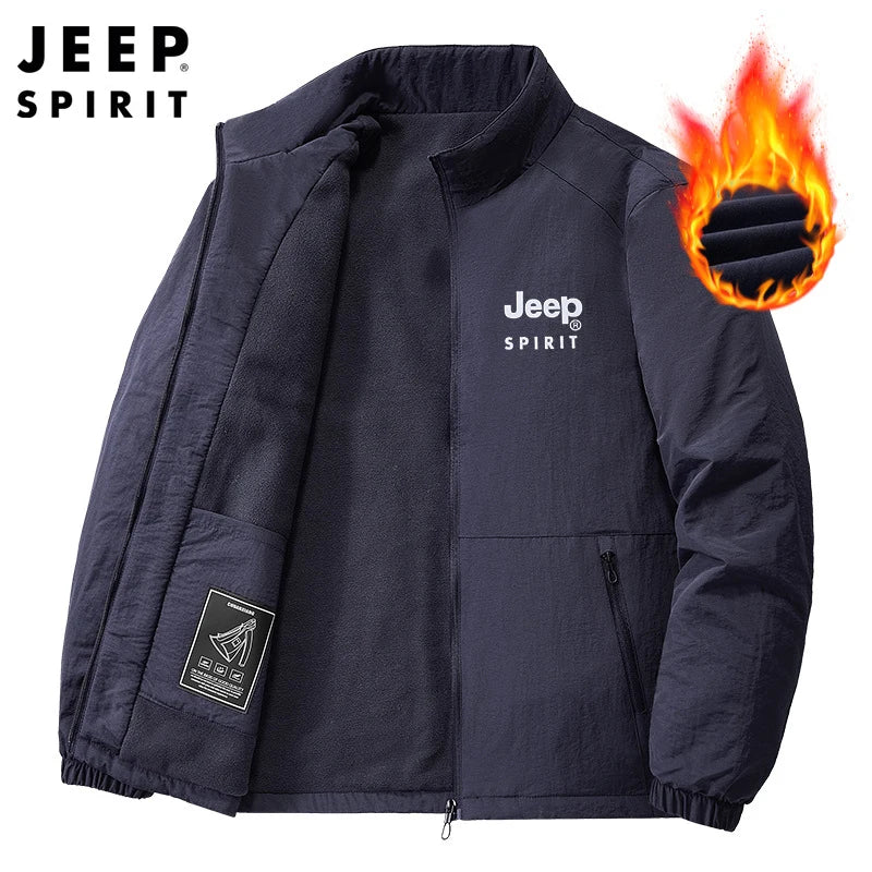 Jeep Spirit Men's Jacket for Spring and Autumn Leisure Stand Collar Fashion Warm Windproof Solid Color Coat
