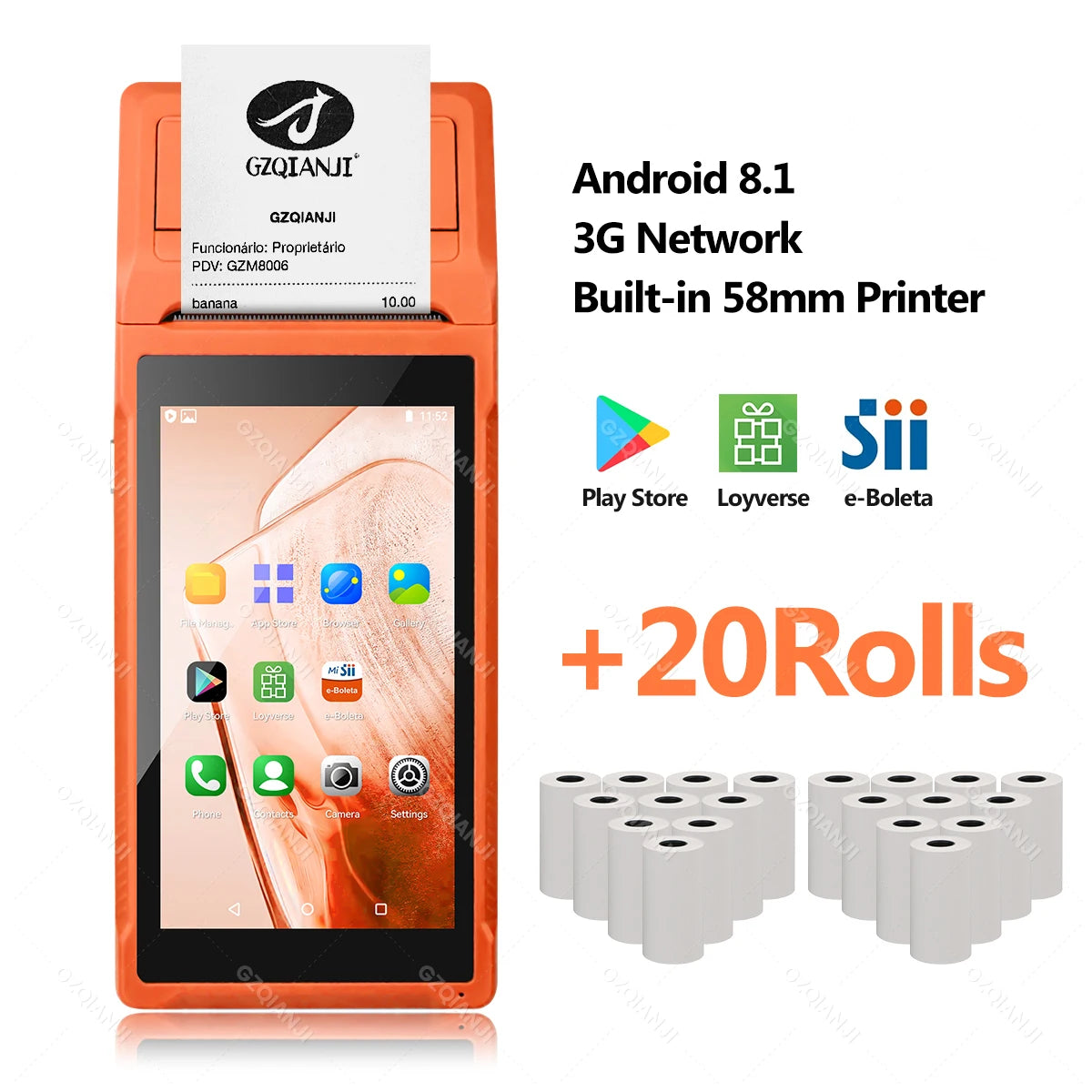 4G 3G Android 12/8.1 PDA POS System & 58mm Thermal Printer Bluetooth WiFi Handheld POS Terminal 5.5'' Touch Screen Loyverse app