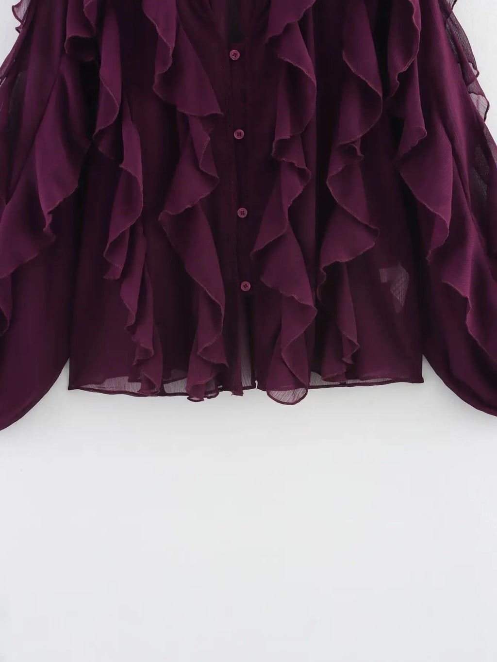 Women's clothing 2025 European new fashion design and ruffled layered decorative V-neck shirt