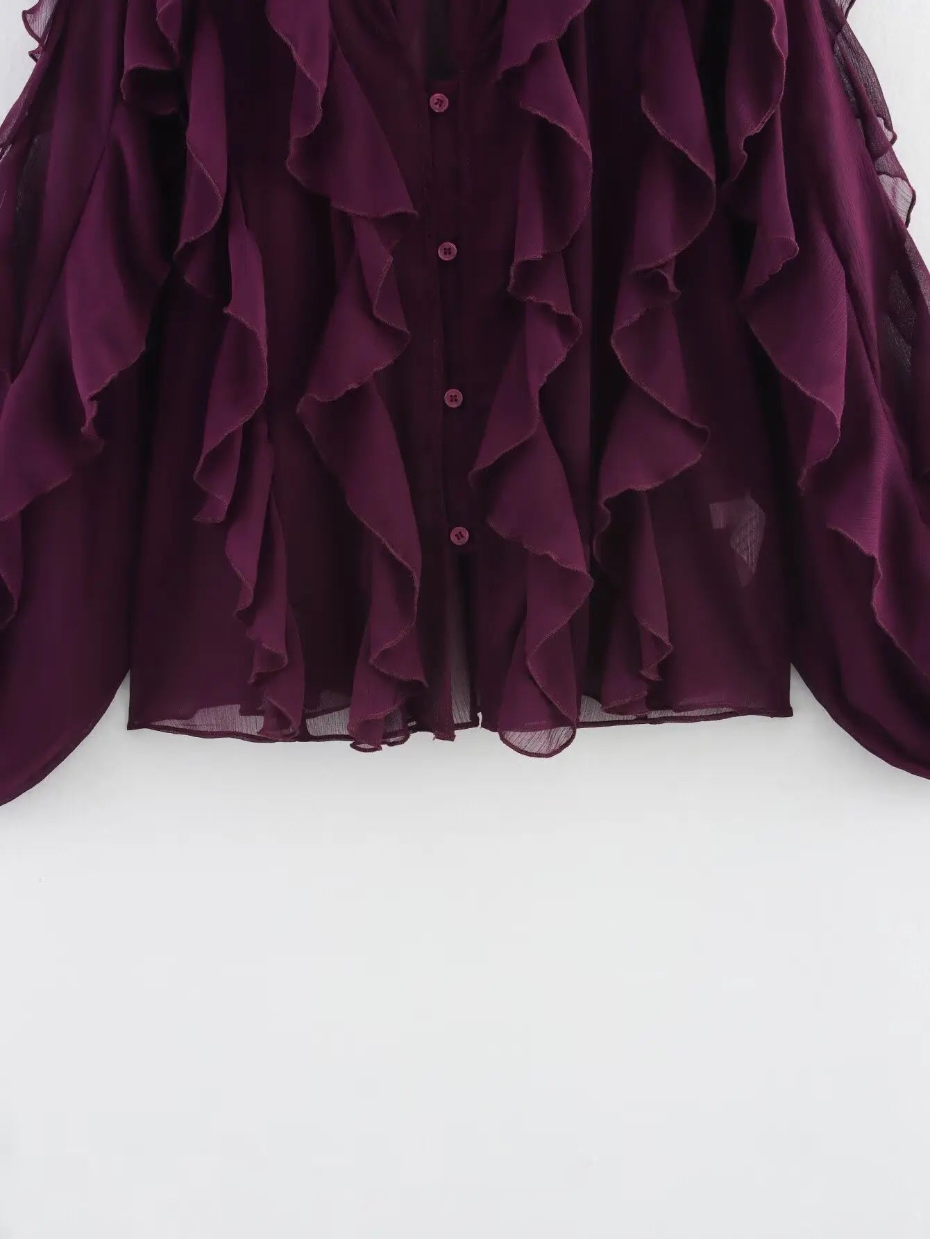 Women's clothing 2025 European new fashion design and ruffled layered decorative V-neck shirt