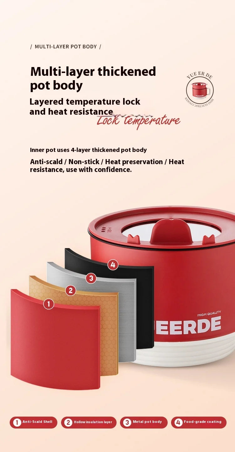 Portable Electric Heating Pot 1.5L Multi-purpose Cooker with Cover Automatic Temperature Control Fast Cooker for InstantNoodles
