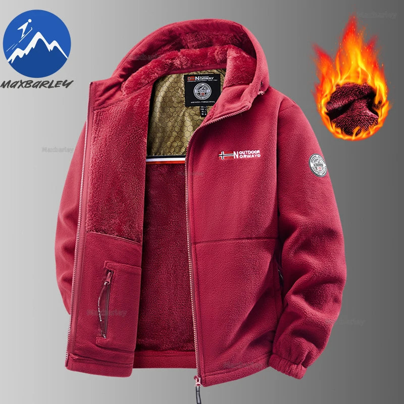 Maxbarley Winter Sportswear Set Mens Retro Training Thick Fleece Jacket + Pants Two Piece Set Casual Ski Running Tracksuit Suit