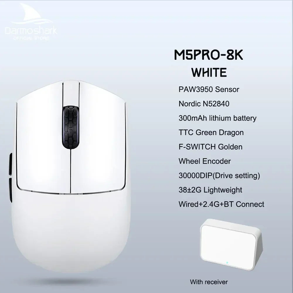Darmoshark  M5 Pro Wireless Mouse PAW3950 8K Bluetooth Tri-Mode Connection Gaming Macro Mouse 30000DPI N52840 38g Lightweight