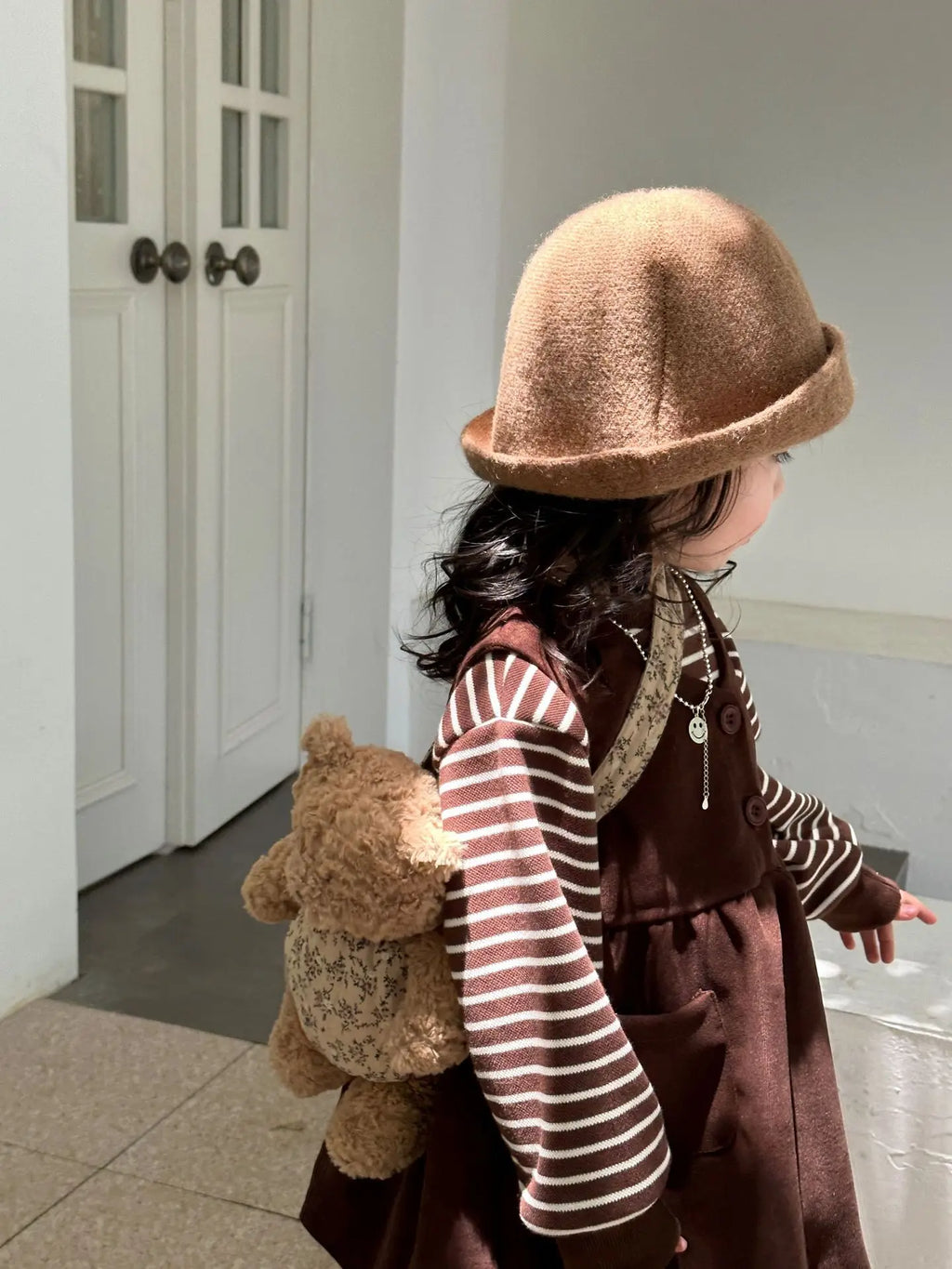 Clothing Suit Girls' Striped Long-Sleeved Sweater Plus Corduroy Vest Skirt  Autumn and Winter Clothing New Suit