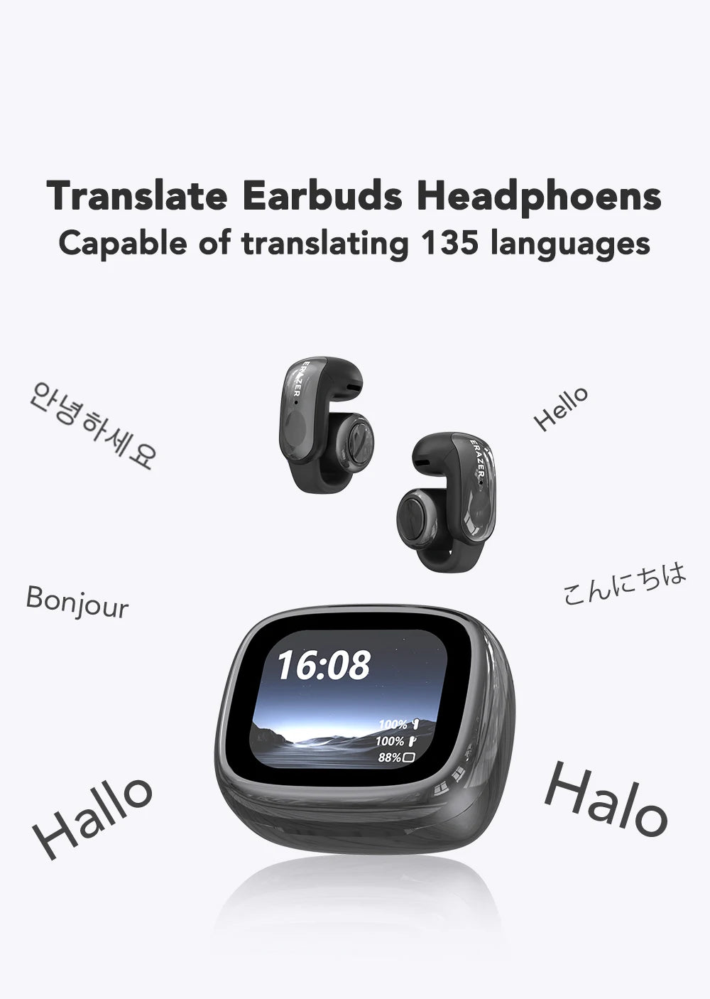 Translator ERAZER XF28 Bluetooth V6.0 Open-ear True Wireless EarbudsTranslation Earphones Office Travel,ASMR Headset APP