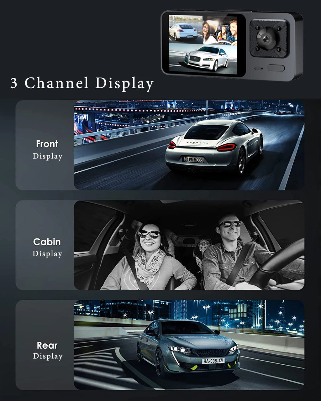 Wifi 3 Camera Car Dvr 3 Channel Dash Cam FHD 1080P Dash Camera Interior Dashcam Video Recorder Black Box 24H Parking Monitoring