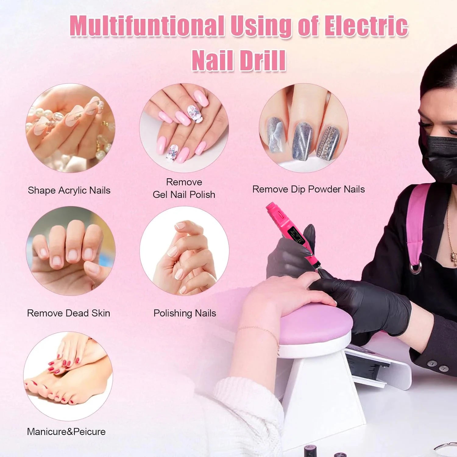 LULAA Electric Nail Drill Kit Portable Nail File Machine Nail Rotary Tool Manicure with USB Cable Christmas Gift for Women