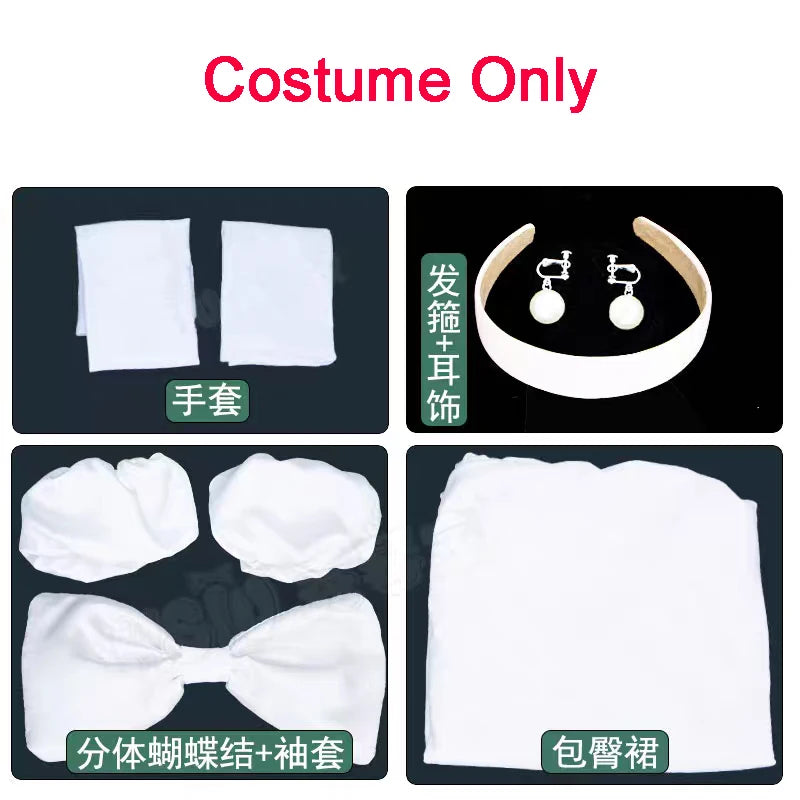 Clothing Anime  stage Cosplay Costume Sexy White Dress Women Full