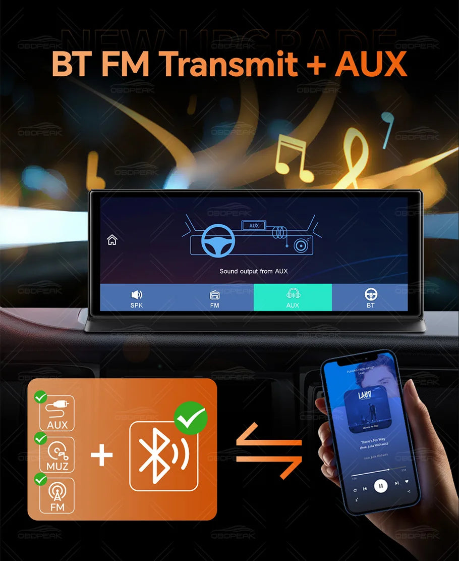 OBDPEAK K8 Pro Front 5K Rear 1080P Dash Cam Camera 11.3" Touch Ai Screen Carplay & Android Auto GPS Navigation Night Vision DVR