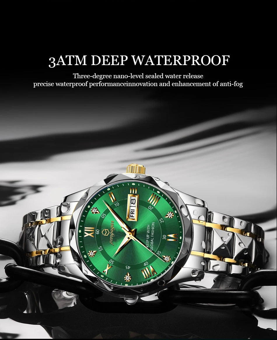 PENGAGAR Luxury Square Sport Man Wristwatch Waterproof Luminous Chronograph Quartz Men's Watches Stainless Steel Men Watch Reloj