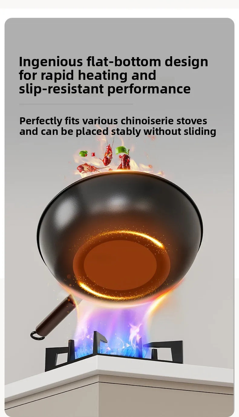 Iron pot without coating, flat bottomed pot already cooked, household induction cooker, gas stove, universal non stick pot