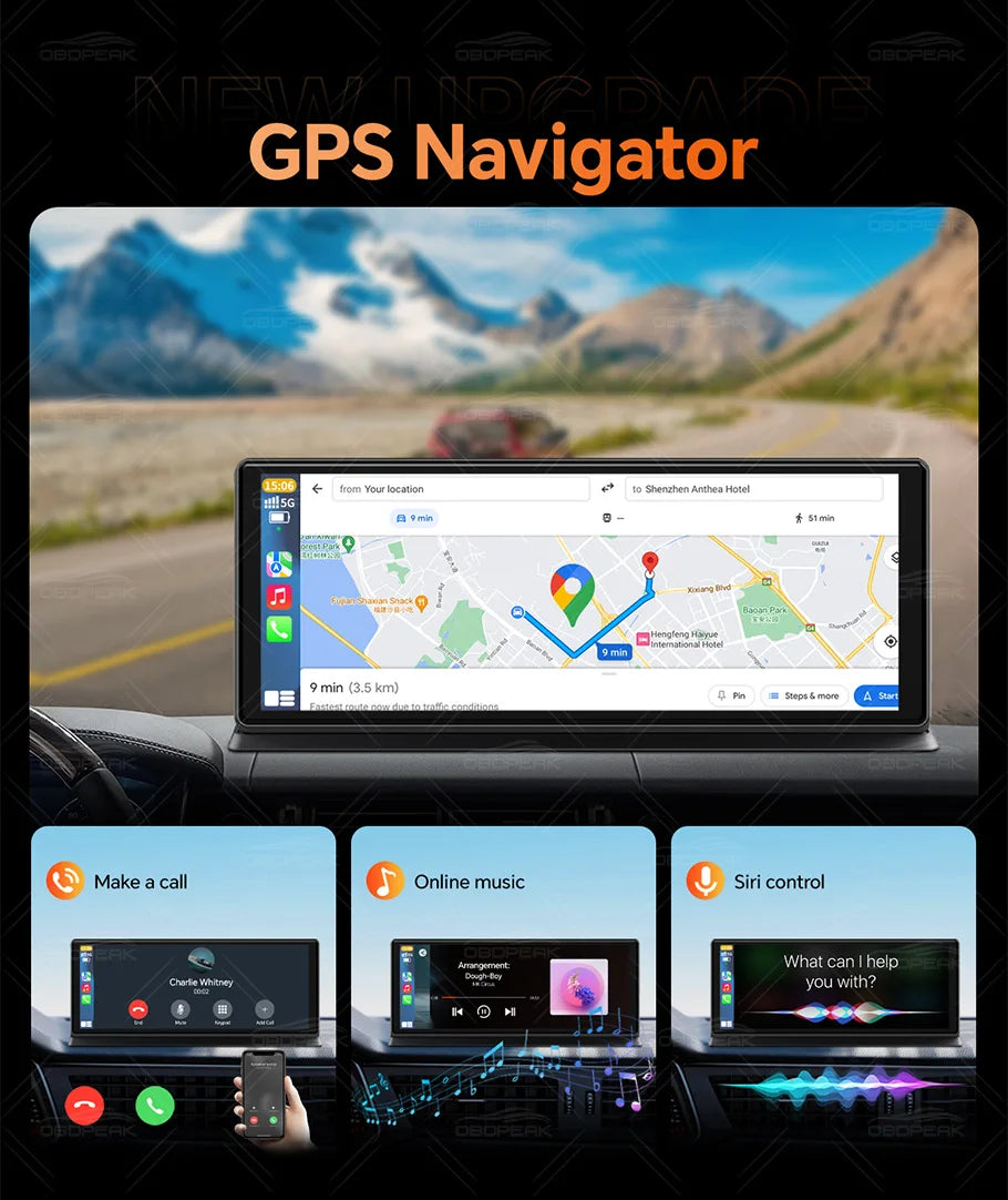 OBDPEAK K8 Pro Front 5K Rear 1080P Dash Cam Camera 11.3" Touch Ai Screen Carplay & Android Auto GPS Navigation Night Vision DVR