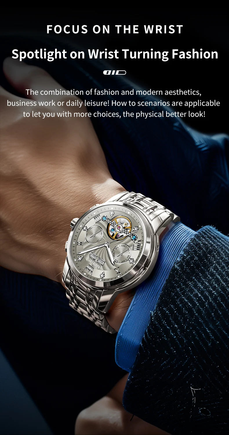 OLEVS Men's Watches 7088 Luxury Trend Fashion Automatic Mechanical Watch for Man Hollow Quartz Movement Complete Calendar Week