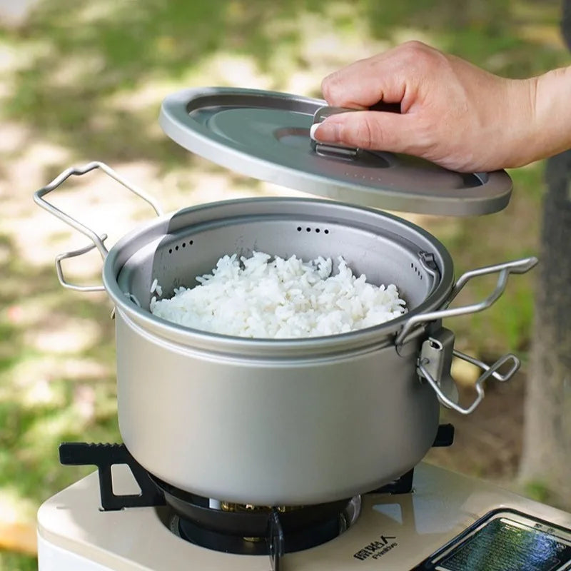 Outdoor Lightweight Titanium Pot Portable Travel Useful Large Capacity Camping Cooking Pot Family Picnic Camp Cooking Supplies
