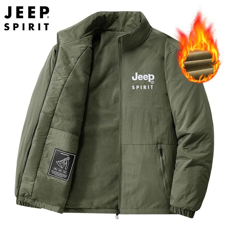 Jeep Spirit Men's Jacket for Spring and Autumn Leisure Stand Collar Fashion Warm Windproof Solid Color Coat