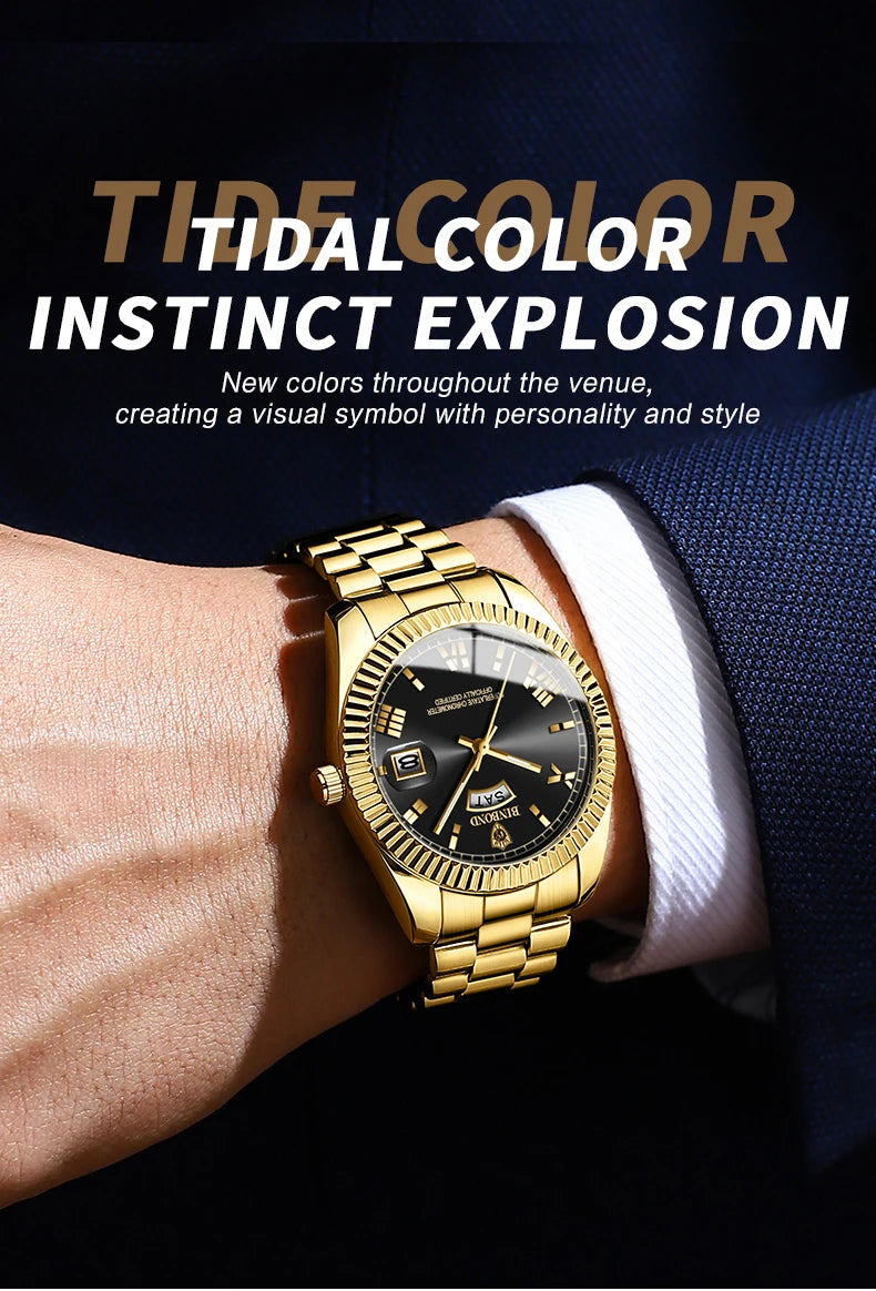 BINBOND Brand Mens Business Sports Quartz Watch Classic Waterproof Luminous Calendar Creative Clock Male Personalized Wristwatch