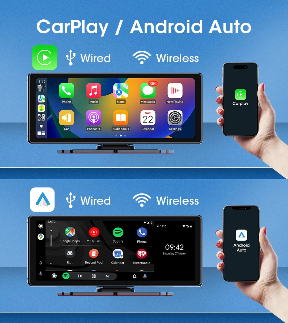 Vtopek 8.1 Inch 2.5K Dash Cam Wireless Carplay Android Auto Car DVR WiFi GPS Navigation Rearview Camera Dashboard Video Recorder
