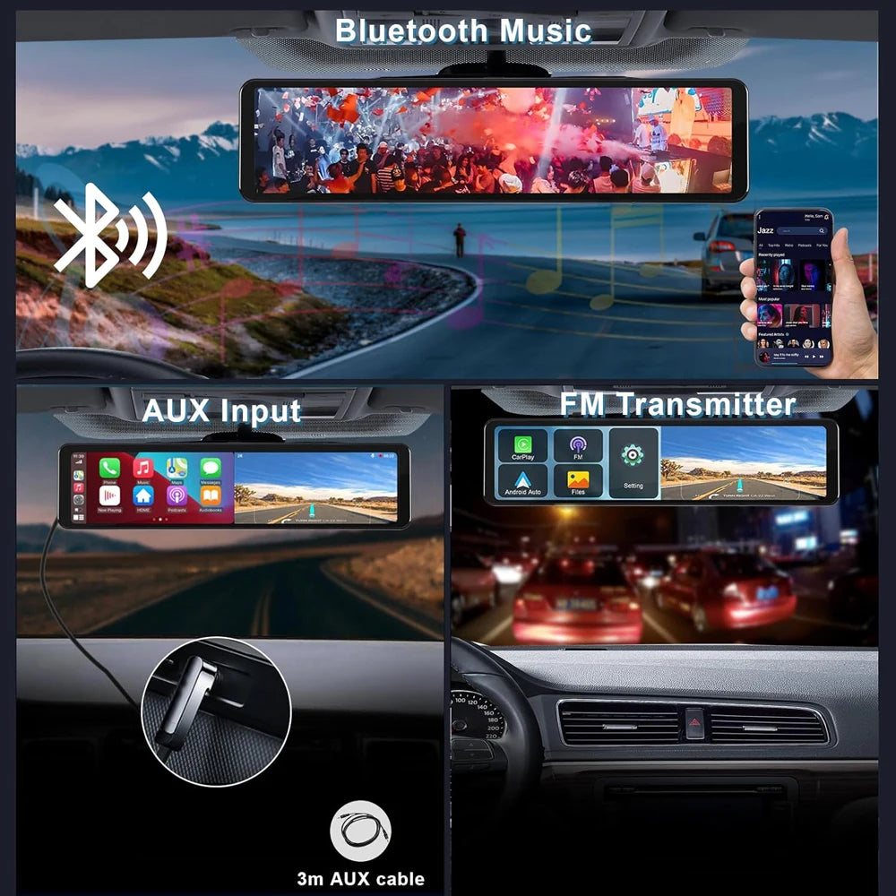 11.26" 4K 2160P Car Dvr Carplay Android Auto Dash Cam GPS WIFI BT FM Stream Rear View Mirror Dashcam Dvrs Camera Drive Recorder