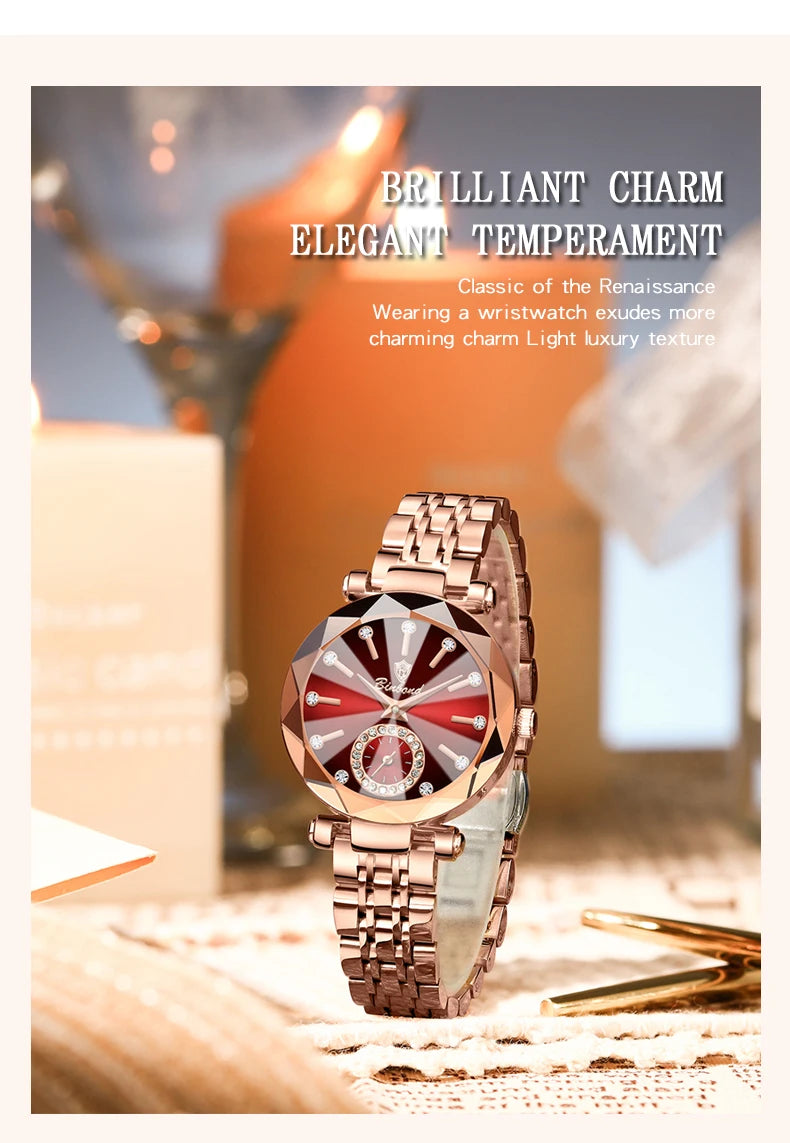 BINBOND Fashion Elegant Women Quartz Watches Original Heart Of The Ocean Design Waterproof Luminous Diamond Lady Casual Watches