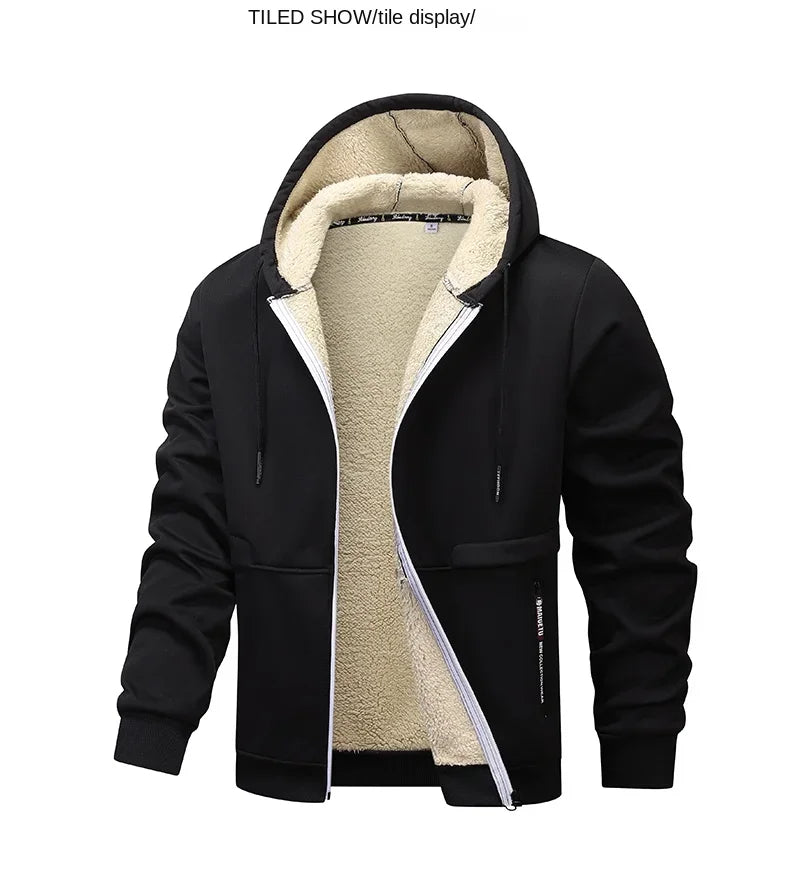 Winter Lambswool Zipper Hoodies Thicken Warm Jacket Men Long Sleeve Sweatshirts Casual Sports Fleece Coats Hooded Man Jackets